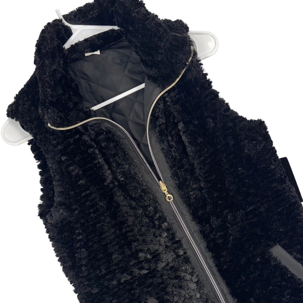 Casual Identity Reversible Faux Fur Quilted Vest Black Gold Zip